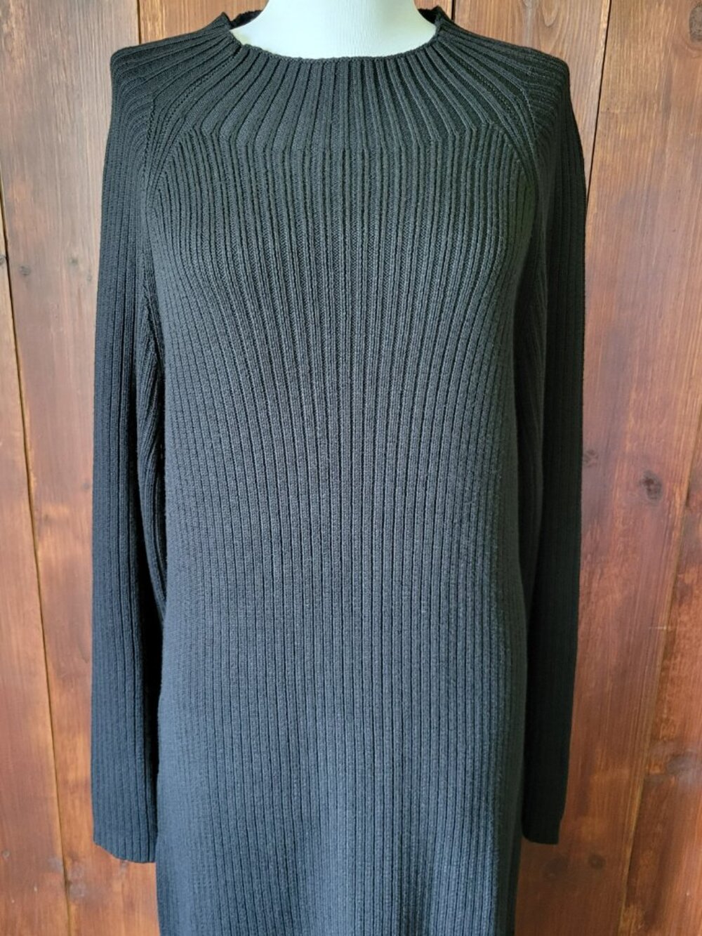 Vintage Coldwater Creek Direct Sweater Dress Women L Black Ribbed Maxi Sunburst